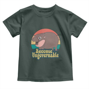 Funny Baby Hippo Moo Deng Toddler T Shirt Become Ungovernable Retro TS02 Dark Forest Green Print Your Wear