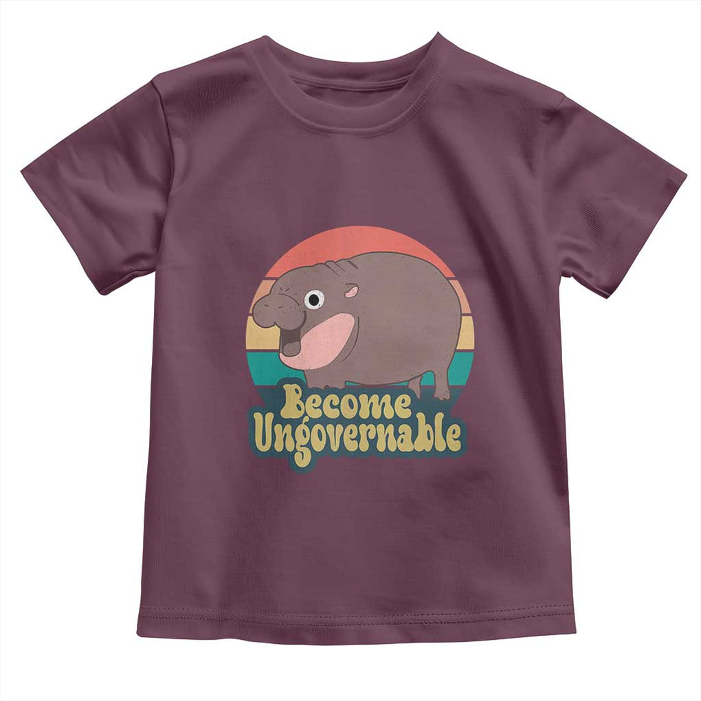 Funny Baby Hippo Moo Deng Toddler T Shirt Become Ungovernable Retro TS02 Maroon Print Your Wear