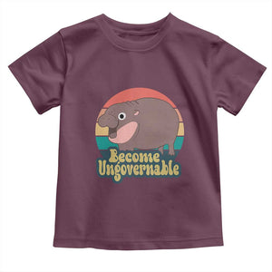 Funny Baby Hippo Moo Deng Toddler T Shirt Become Ungovernable Retro TS02 Maroon Print Your Wear