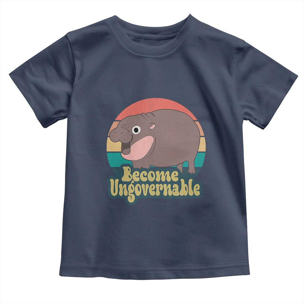 Funny Baby Hippo Moo Deng Toddler T Shirt Become Ungovernable Retro TS02 Navy Print Your Wear