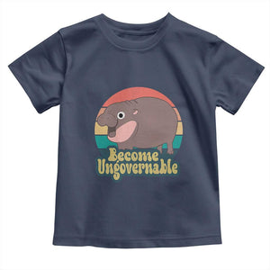 Funny Baby Hippo Moo Deng Toddler T Shirt Become Ungovernable Retro TS02 Navy Print Your Wear
