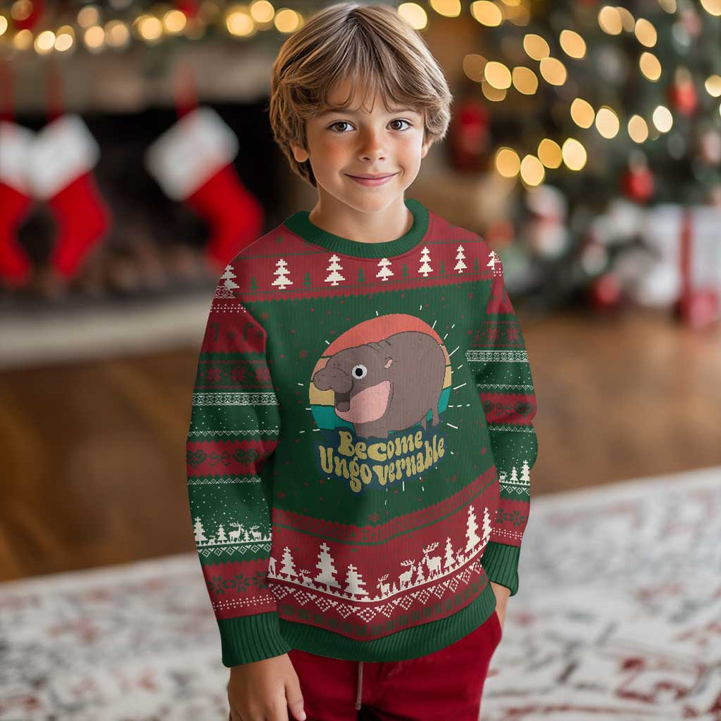 Funny Baby Hippo Moo Deng Ugly Christmas Sweater Become Ungovernable Retro TS02 Christmas Print Your Wear