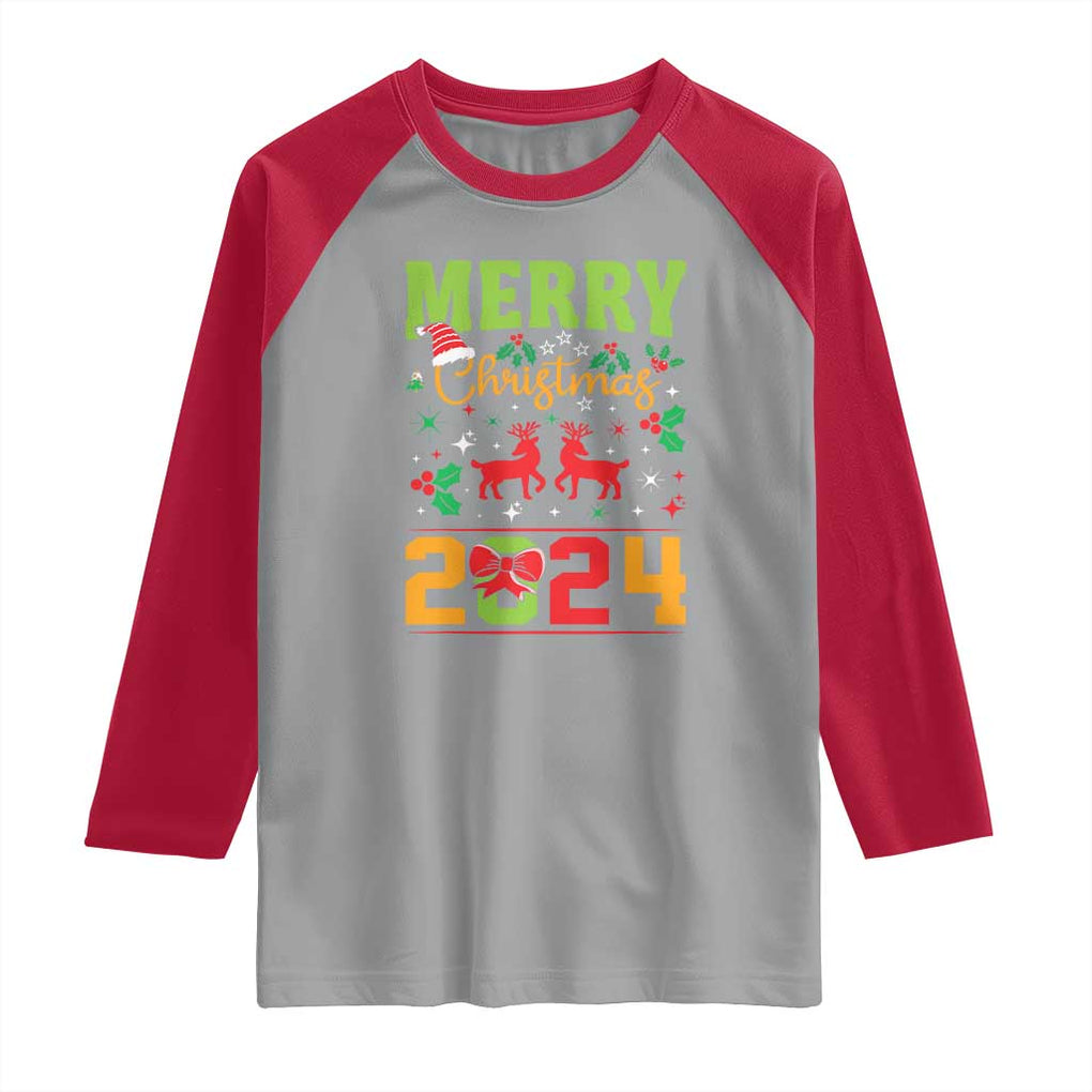 Merry Christmas 2024 Raglan Shirt Classic Festive Xmas Vibe TS02 Sport Gray Red Print Your Wear