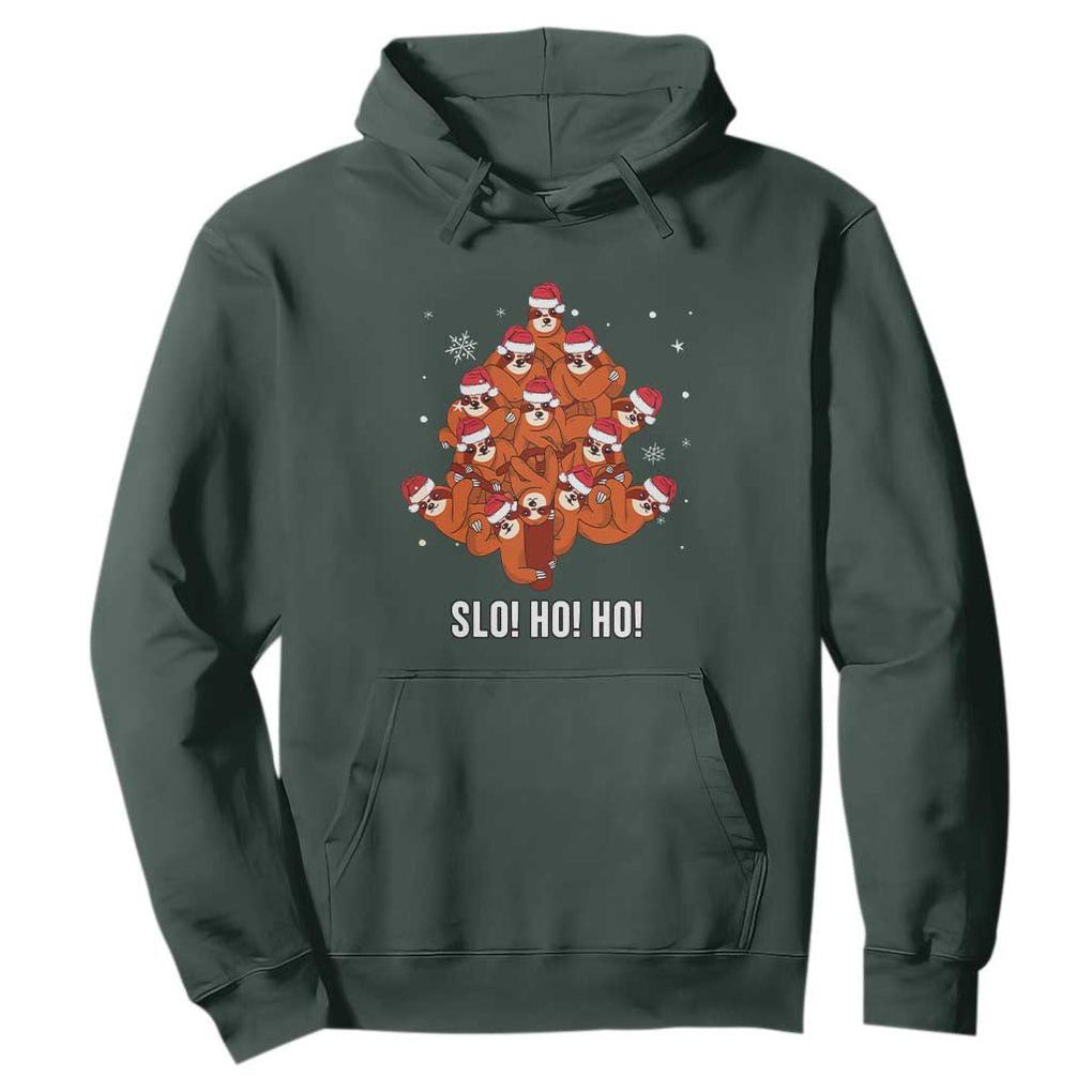 Funny Sloth Christmas Tree Hoodie Slo Ho Ho Ho Santa Hat TS02 Dark Forest Green Print Your Wear
