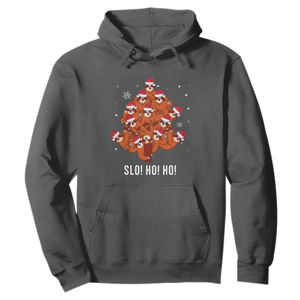 Funny Sloth Christmas Tree Hoodie Slo Ho Ho Ho Santa Hat TS02 Dark Heather Print Your Wear