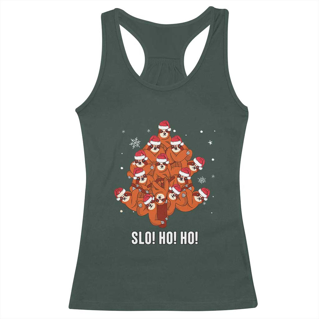 Funny Sloth Christmas Tree Racerback Tank Top Slo Ho Ho Ho Santa Hat TS02 Dark Forest Green Print Your Wear