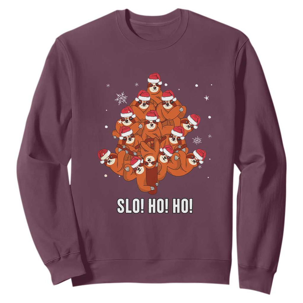 Funny Sloth Christmas Tree Sweatshirt Slo Ho Ho Ho Santa Hat TS02 Maroon Print Your Wear