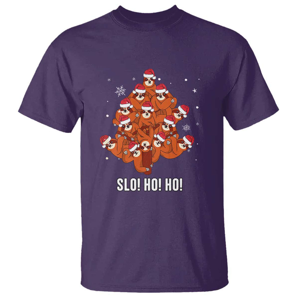 Funny Sloth Christmas Tree T Shirt Slo Ho Ho Ho Santa Hat TS02 Purple Print Your Wear