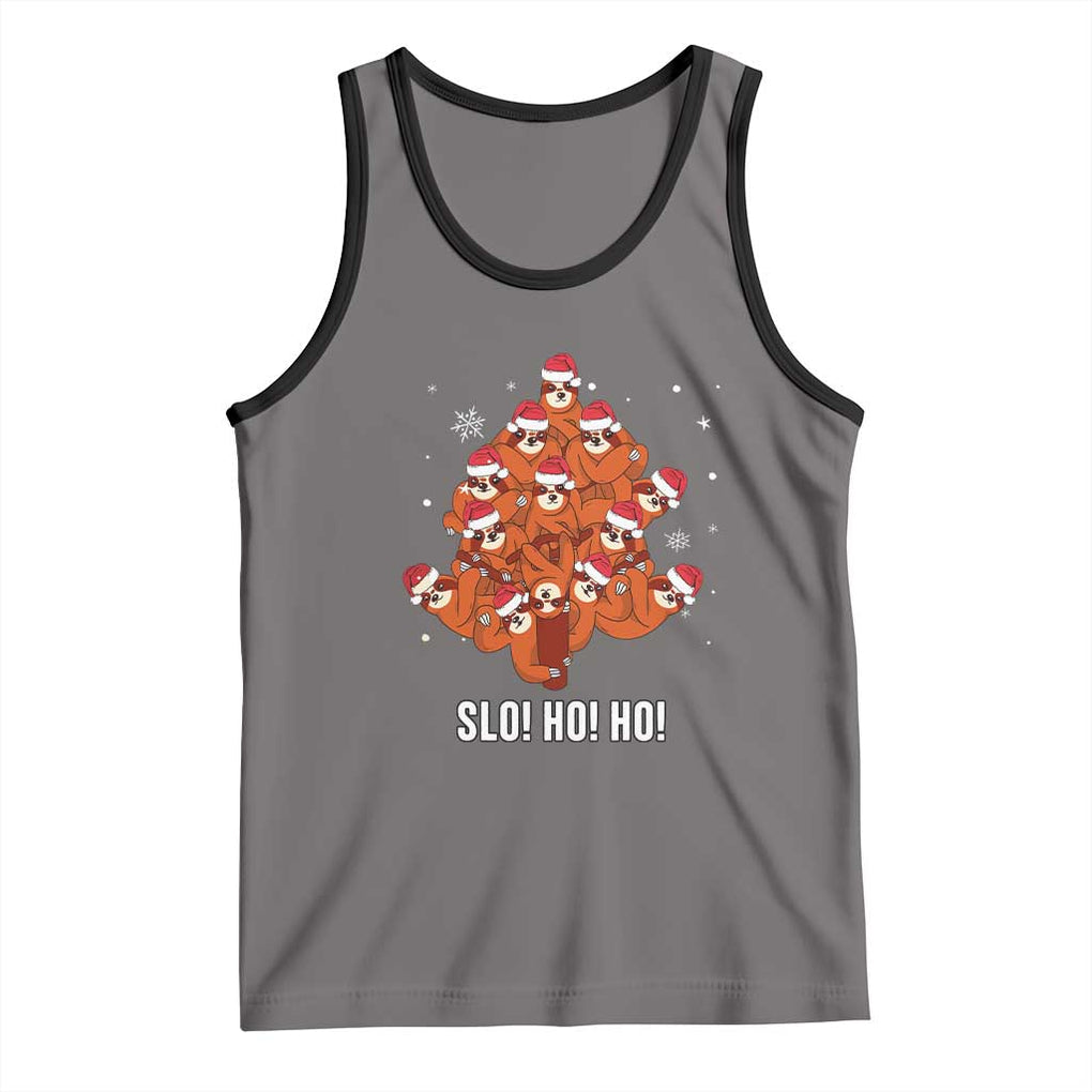 Funny Sloth Christmas Tree Tank Top Slo Ho Ho Ho Santa Hat TS02 Deep Heather Black Print Your Wear