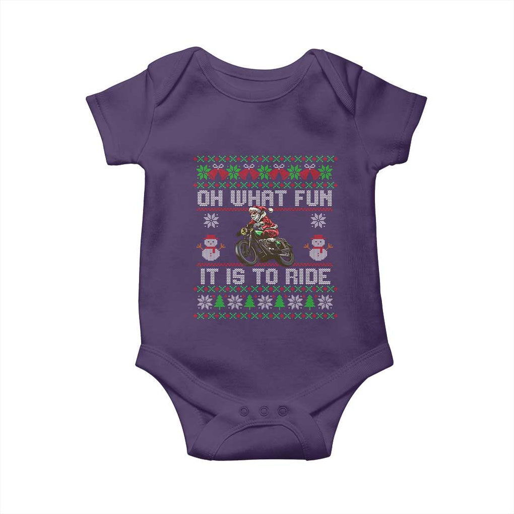 Biker Santa Claus Baby Onesie Oh What Fun It Is To Ride Motorcycle Christmas Ugly Sweater TS02 Purple Print Your Wear