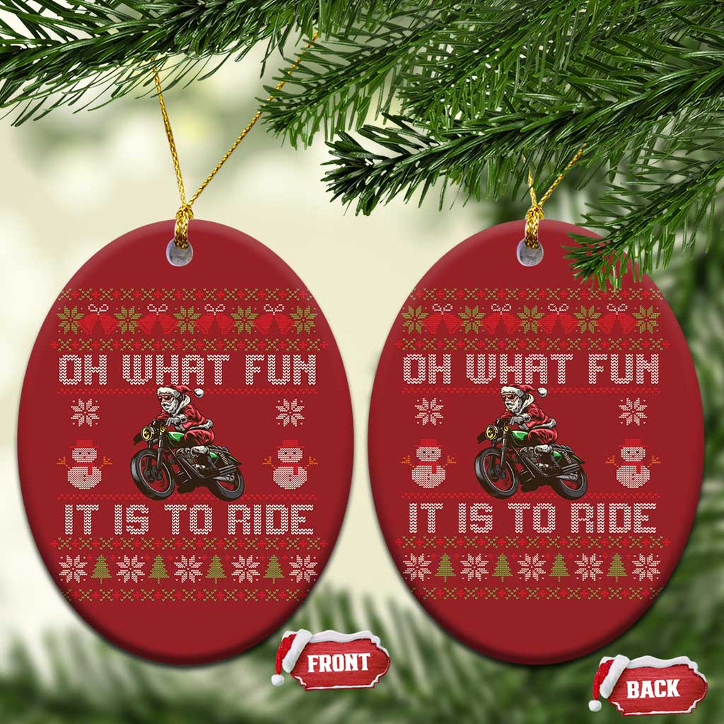 Biker Santa Claus Christmas Ornament Oh What Fun It Is To Ride Motorcycle Christmas Ugly Sweater TS02 Oval Red Print Your Wear
