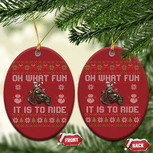 Biker Santa Claus Christmas Ornament Oh What Fun It Is To Ride Motorcycle Christmas Ugly Sweater TS02 Oval Red Print Your Wear