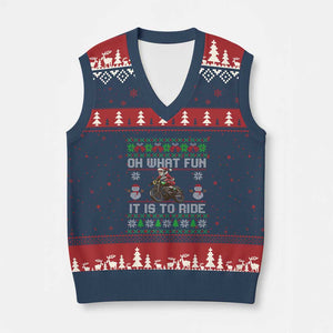 Biker Santa Claus V-Neck Knit Sweater Vest Oh What Fun It Is To Ride Motorcycle Xmas Ugly Sweater TS02 Navy Red Print Your Wear