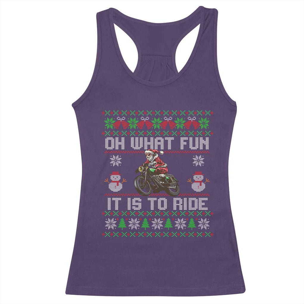 Biker Santa Claus Racerback Tank Top Oh What Fun It Is To Ride Motorcycle Christmas Ugly Sweater TS02 Purple Print Your Wear