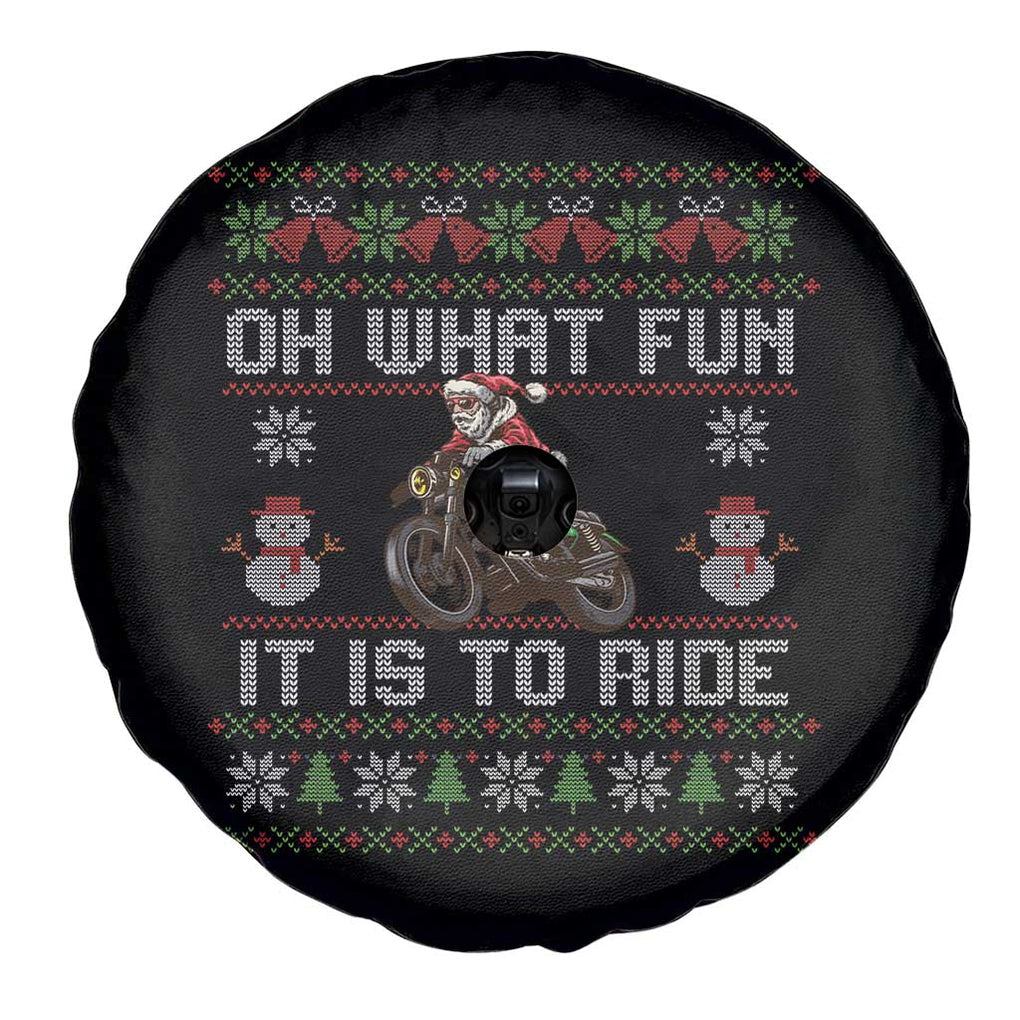 Biker Santa Claus Spare Tire Cover Oh What Fun It Is To Ride Motorcycle Christmas Ugly Sweater TS02 Print Your Wear