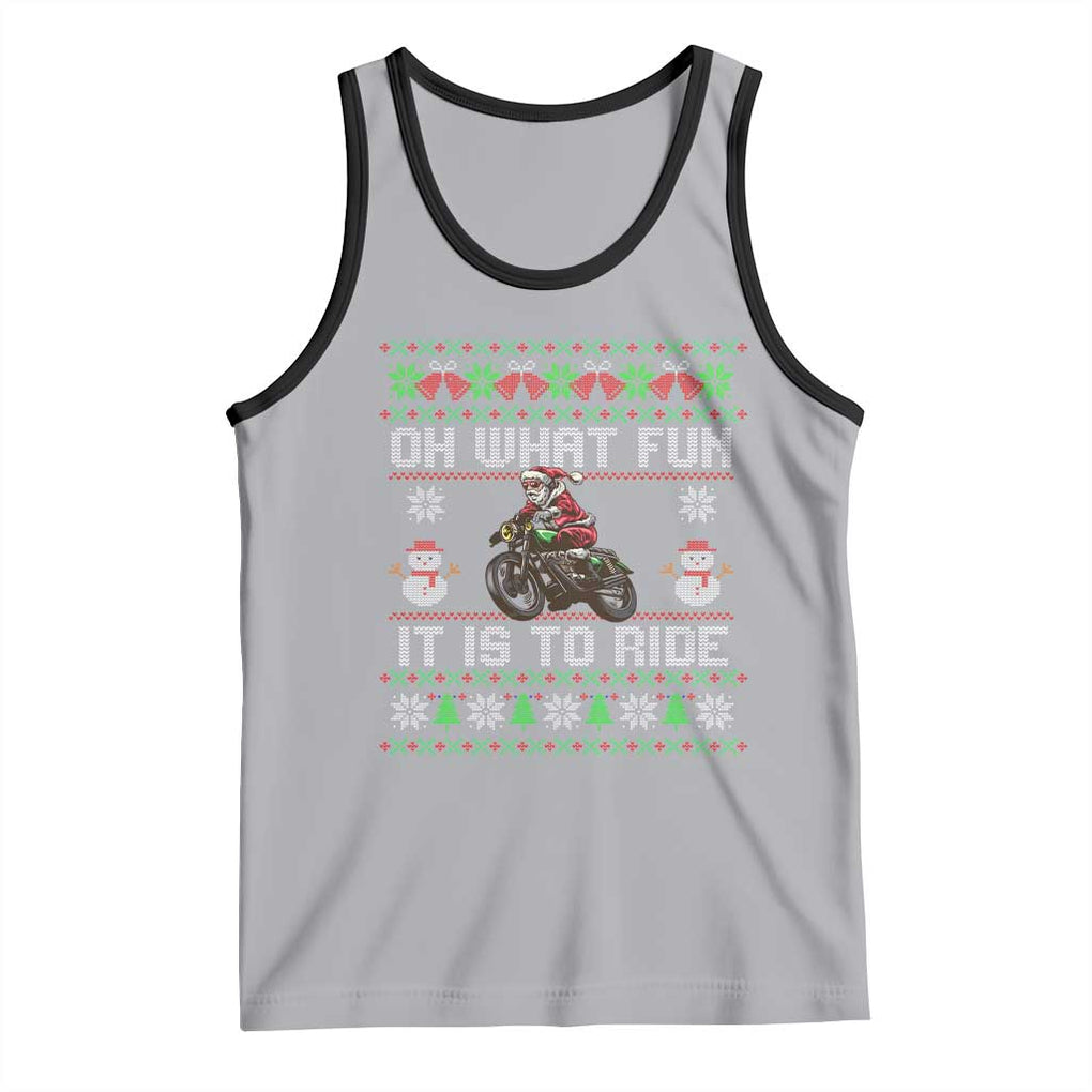 Biker Santa Claus Tank Top Oh What Fun It Is To Ride Motorcycle Christmas Ugly Sweater TS02 Athletic Heather Black Print Your Wear