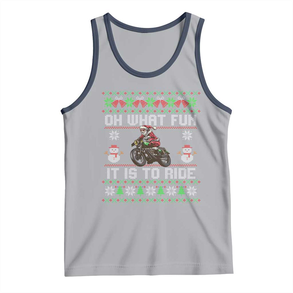 Biker Santa Claus Tank Top Oh What Fun It Is To Ride Motorcycle Christmas Ugly Sweater TS02 Athletic Heather Navy Print Your Wear
