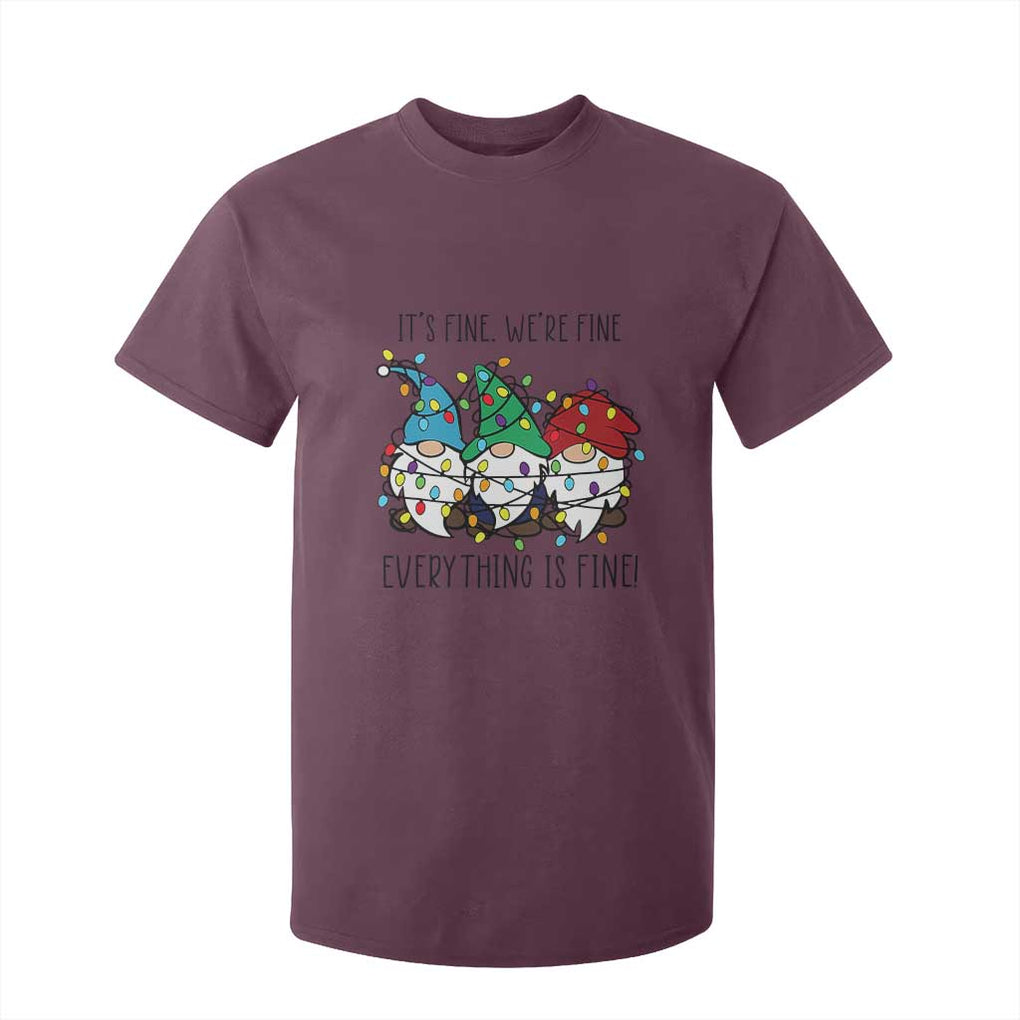 Christmas Gnomies T Shirt For Kid It's Fine I'm Fine Everything Is Fine TS02 Maroon Print Your Wear