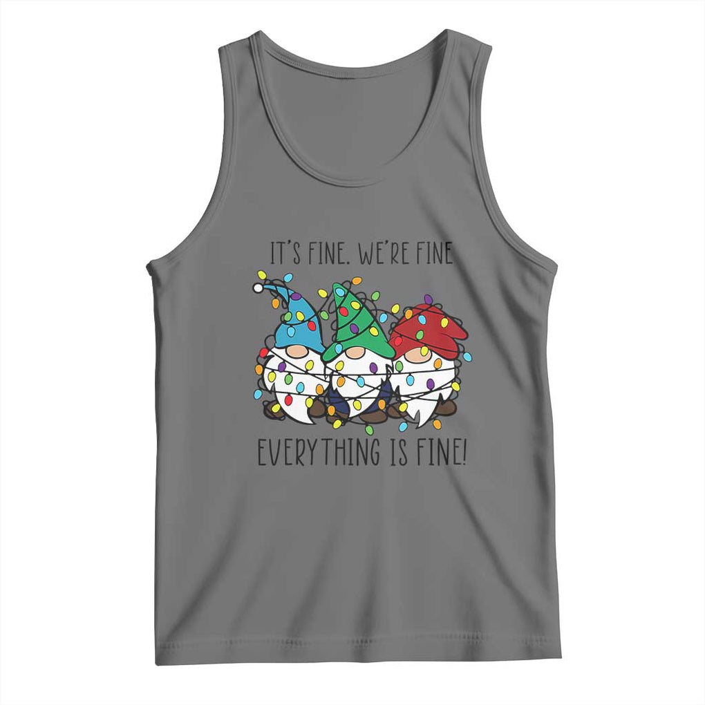 Christmas Gnomies Tank Top It's Fine I'm Fine Everything Is Fine TS02 Black Heather Print Your Wear