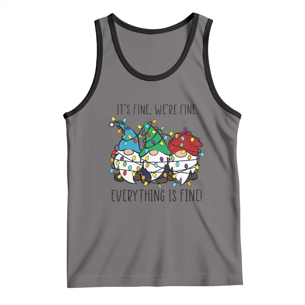 Christmas Gnomies Tank Top It's Fine I'm Fine Everything Is Fine TS02 Deep Heather Black Print Your Wear