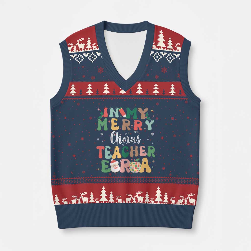 Xmas Choral Music Teacher V-Neck Knit Sweater Vest In My Merry Chorus Teacher Era Xmas Carol Master TS02 Navy Red Print Your Wear