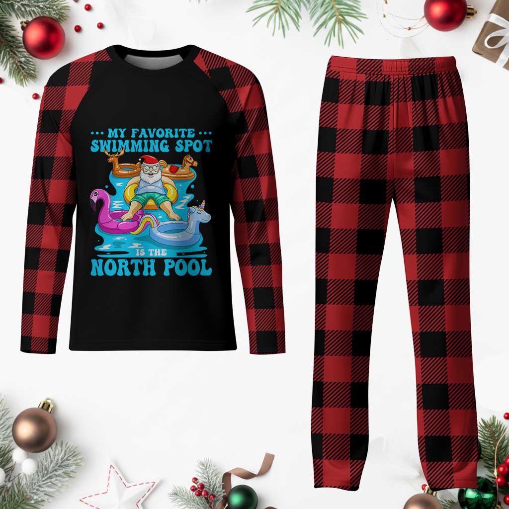 Christmas In July Relaxing Santa Plaid Pajama Set My Favorite Swimming Spot Is The North Pole TS02 Buffalo Plaid Print Your Wear