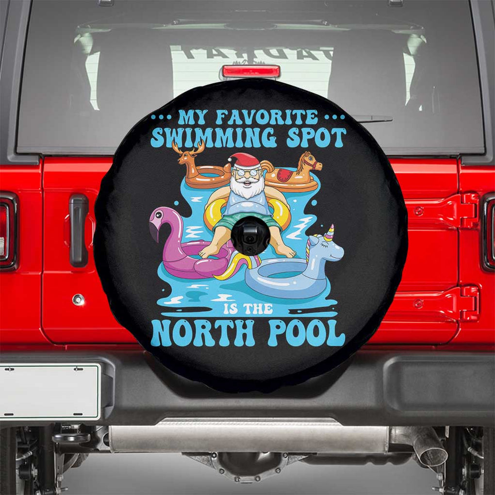 Christmas In July Relaxing Santa Spare Tire Cover My Favorite Swimming Spot Is The North Pole TS02 Black Print Your Wear