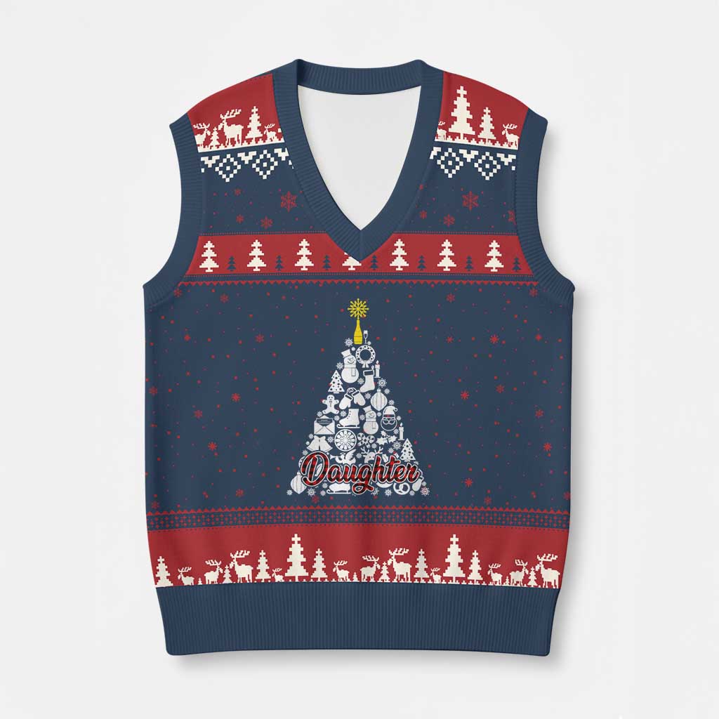 Xmas Tree V-Neck Knit Sweater Vest Red Plaid Daughter TS02 Navy Red Print Your Wear
