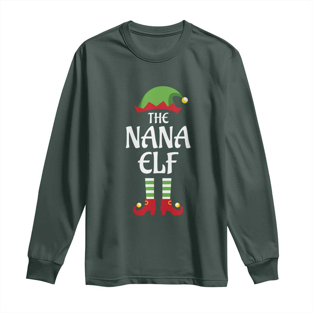 Christmas The Nana Elf Long Sleeve Shirt Funny Grandma Xmas Family Matching TS02 Dark Forest Green Print Your Wear