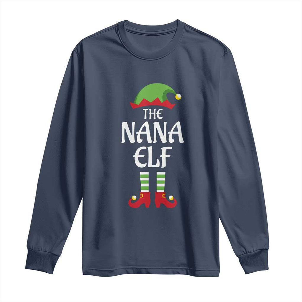 Christmas The Nana Elf Long Sleeve Shirt Funny Grandma Xmas Family Matching TS02 Navy Print Your Wear