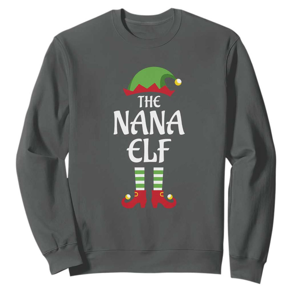 Christmas The Nana Elf Sweatshirt Funny Grandma Xmas Family Matching TS02 Dark Heather Print Your Wear