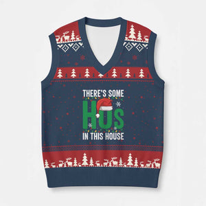 Xmas Santa Ho Ho Ho V-Neck Knit Sweater Vest There's Some Hos In This House TS02 Navy Red Print Your Wear