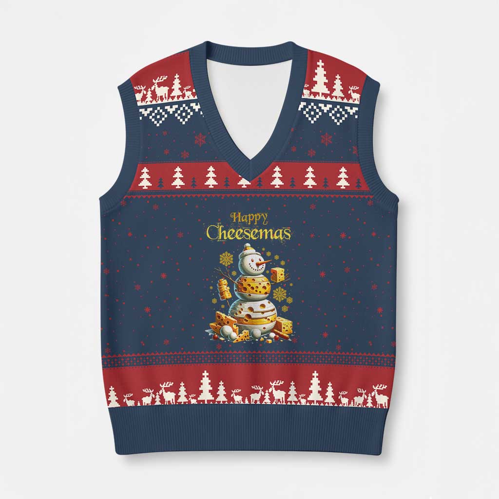 Xmas Cheese Lover V-Neck Knit Sweater Vest Happy Cheesemas Merry Xmas TS02 Navy Red Print Your Wear
