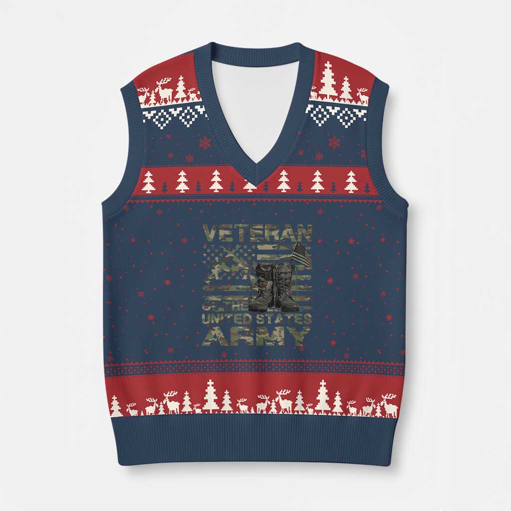 American Veteran V-Neck Knit Sweater Vest Of The US Army Camouflage Flag TS02 Navy Red Print Your Wear