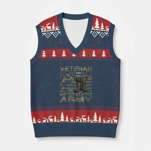 American Veteran V-Neck Knit Sweater Vest Of The US Army Camouflage Flag TS02 Navy Red Print Your Wear