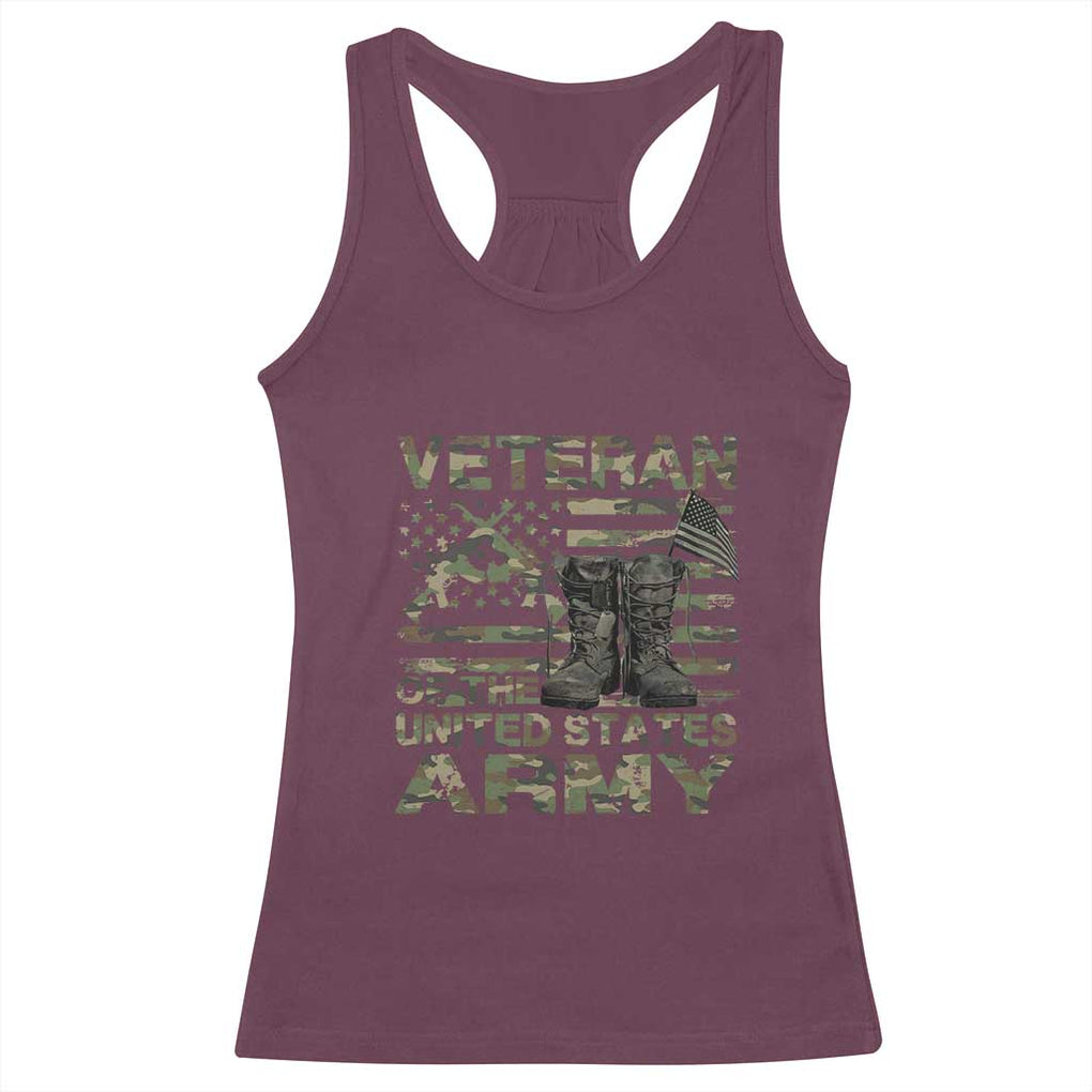 American Veteran Racerback Tank Top Of The US Army Camouflage Flag TS02 Maroon Print Your Wear