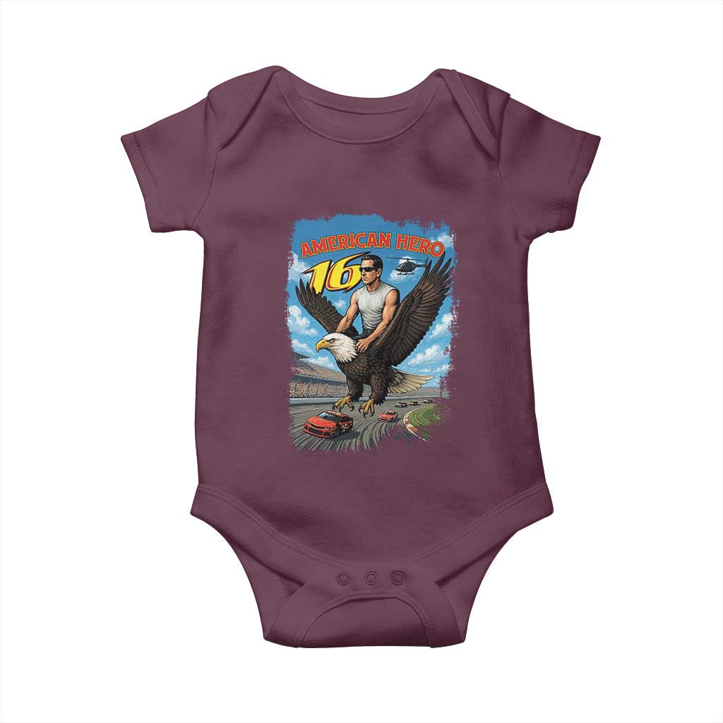 Patriotic Americanana Speed Legend 16 Tribute Baby Onesie American Hero Bald Eagle Speedway Memorial TS02 Maroon Print Your Wear