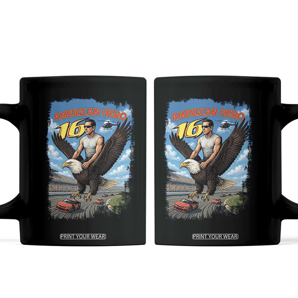 Patriotic Americanana Speed Legend 16 Tribute Coffee Mug American Hero Bald Eagle Speedway Memorial TS02 Black Print Your Wear