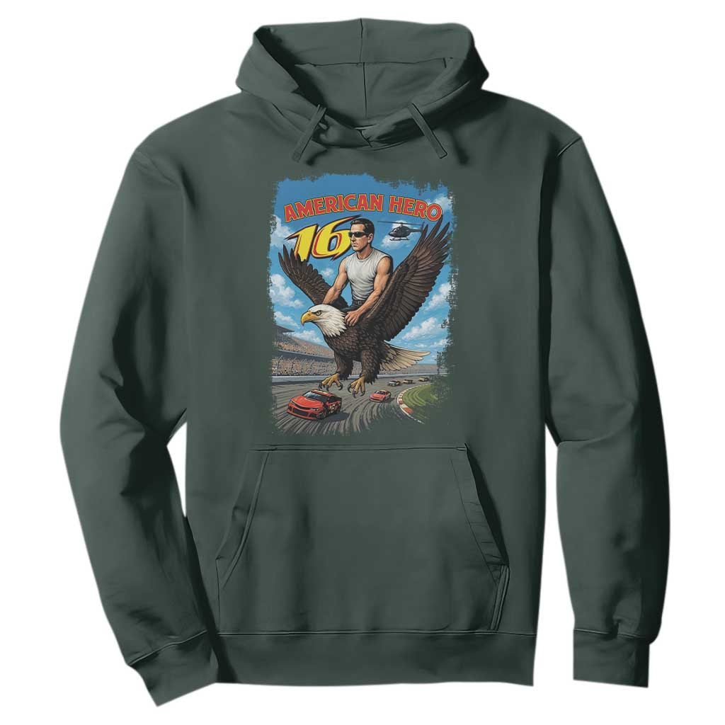 Patriotic Americanana Speed Legend 16 Tribute Hoodie American Hero Bald Eagle Speedway Memorial TS02 Dark Forest Green Print Your Wear