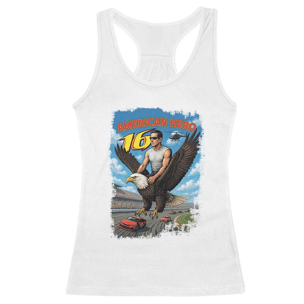 Patriotic Americanana Speed Legend 16 Tribute Racerback Tank Top American Hero Bald Eagle Speedway Memorial TS02 White Print Your Wear