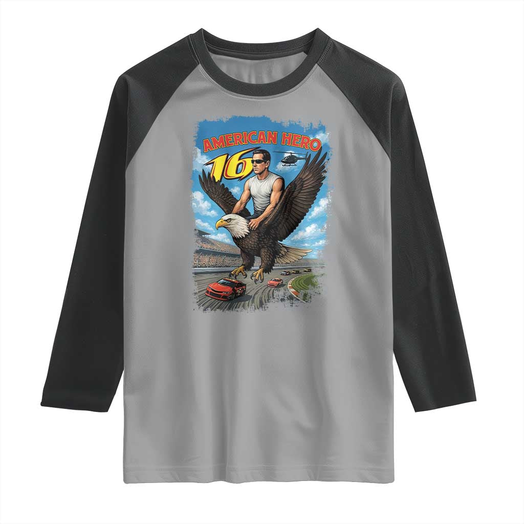 Patriotic Americanana Speed Legend 16 Tribute Raglan Shirt American Hero Bald Eagle Speedway Memorial TS02 Sport Gray Black Print Your Wear