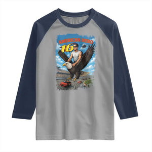 Patriotic Americanana Speed Legend 16 Tribute Raglan Shirt American Hero Bald Eagle Speedway Memorial TS02 Sport Gray Navy Print Your Wear