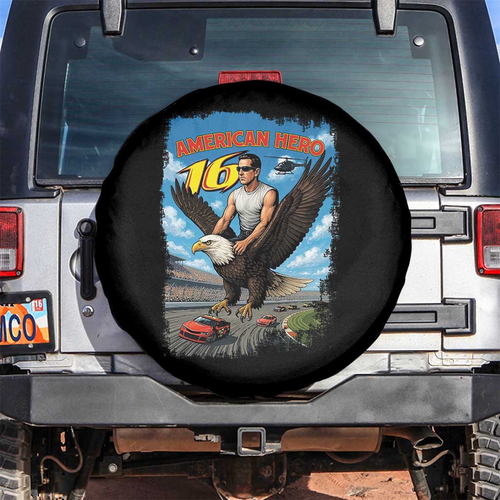 Patriotic Americanana Speed Legend 16 Tribute Spare Tire Cover American Hero Bald Eagle Speedway Memorial TS02 No hole Black Print Your Wear