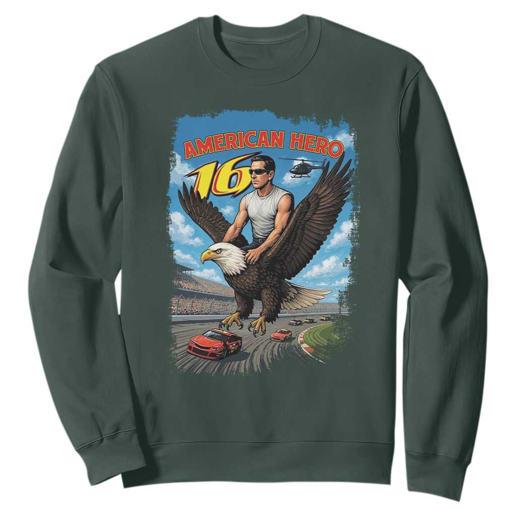Patriotic Americanana Speed Legend 16 Tribute Sweatshirt American Hero Bald Eagle Speedway Memorial TS02 Dark Forest Green Print Your Wear