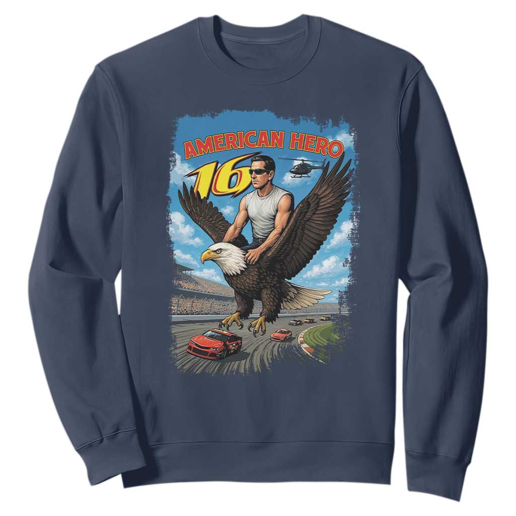 Patriotic Americanana Speed Legend 16 Tribute Sweatshirt American Hero Bald Eagle Speedway Memorial TS02 Navy Print Your Wear
