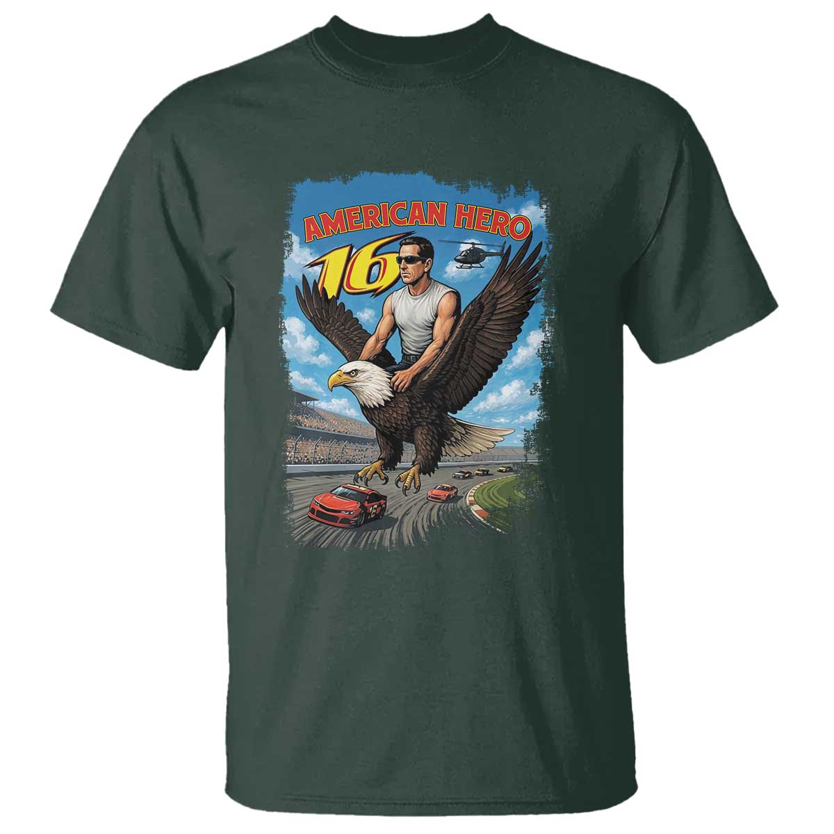 Patriotic Americanana Speed Legend 16 Tribute T Shirt American Hero Bald Eagle Speedway Memorial TS02 Dark Forest Green Print Your Wear