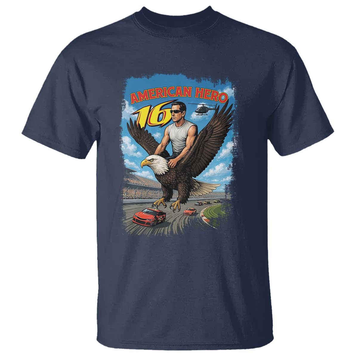 Patriotic Americanana Speed Legend 16 Tribute T Shirt American Hero Bald Eagle Speedway Memorial TS02 Navy Print Your Wear
