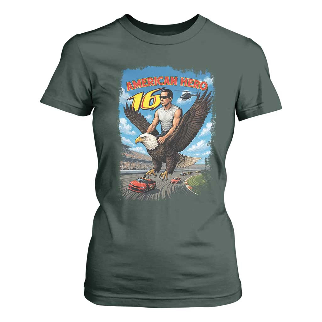 Patriotic Americanana Speed Legend 16 Tribute T Shirt For Women American Hero Bald Eagle Speedway Memorial TS02 Dark Forest Green Print Your Wear