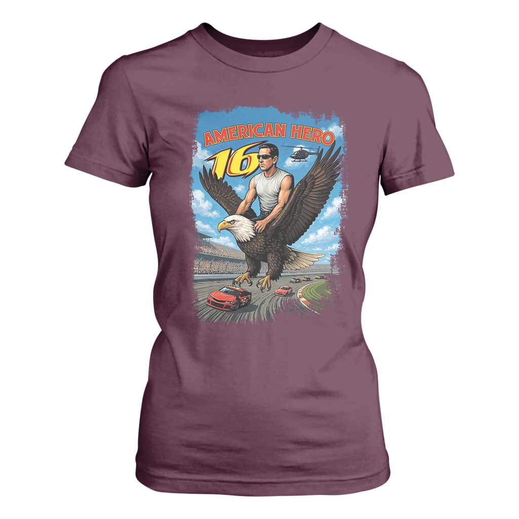 Patriotic Americanana Speed Legend 16 Tribute T Shirt For Women American Hero Bald Eagle Speedway Memorial TS02 Maroon Print Your Wear