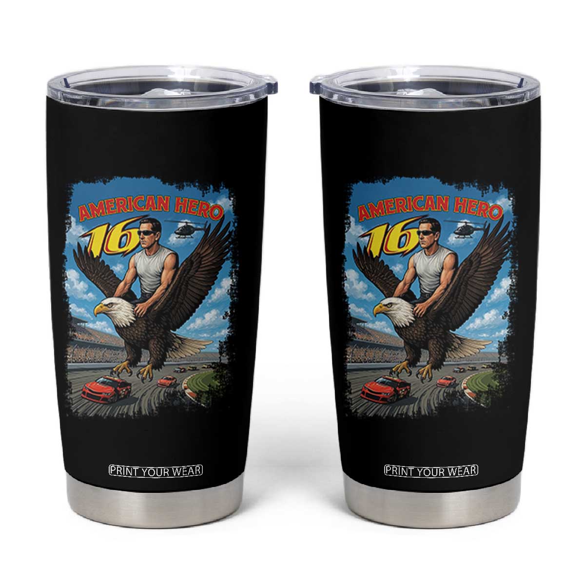 Patriotic Americanana Speed Legend 16 Tribute Tumbler Cup American Hero Bald Eagle Speedway Memorial TS02 Black Print Your Wear